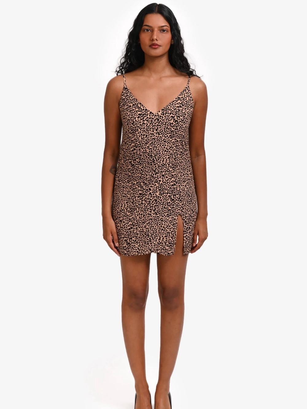 Reformation Marlow Mini Slip Slit Dress Animal Print Adjustable Straps